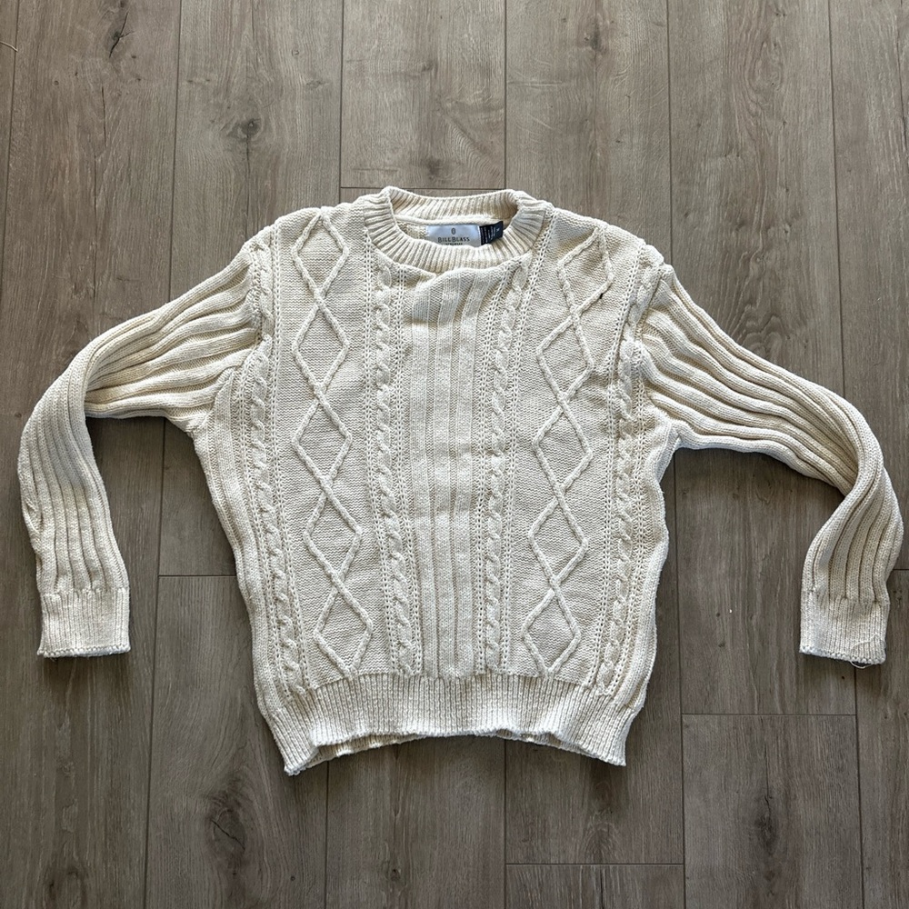 Vintage Bill Blass Sweater Medium‎ Cream Diamond Knit Pattern Grandpa USA Y2K